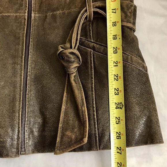 Vintage St. John's Bay Genuine Leather Belted Fur Trim Jacket W Size Large - Picture 8 of 9